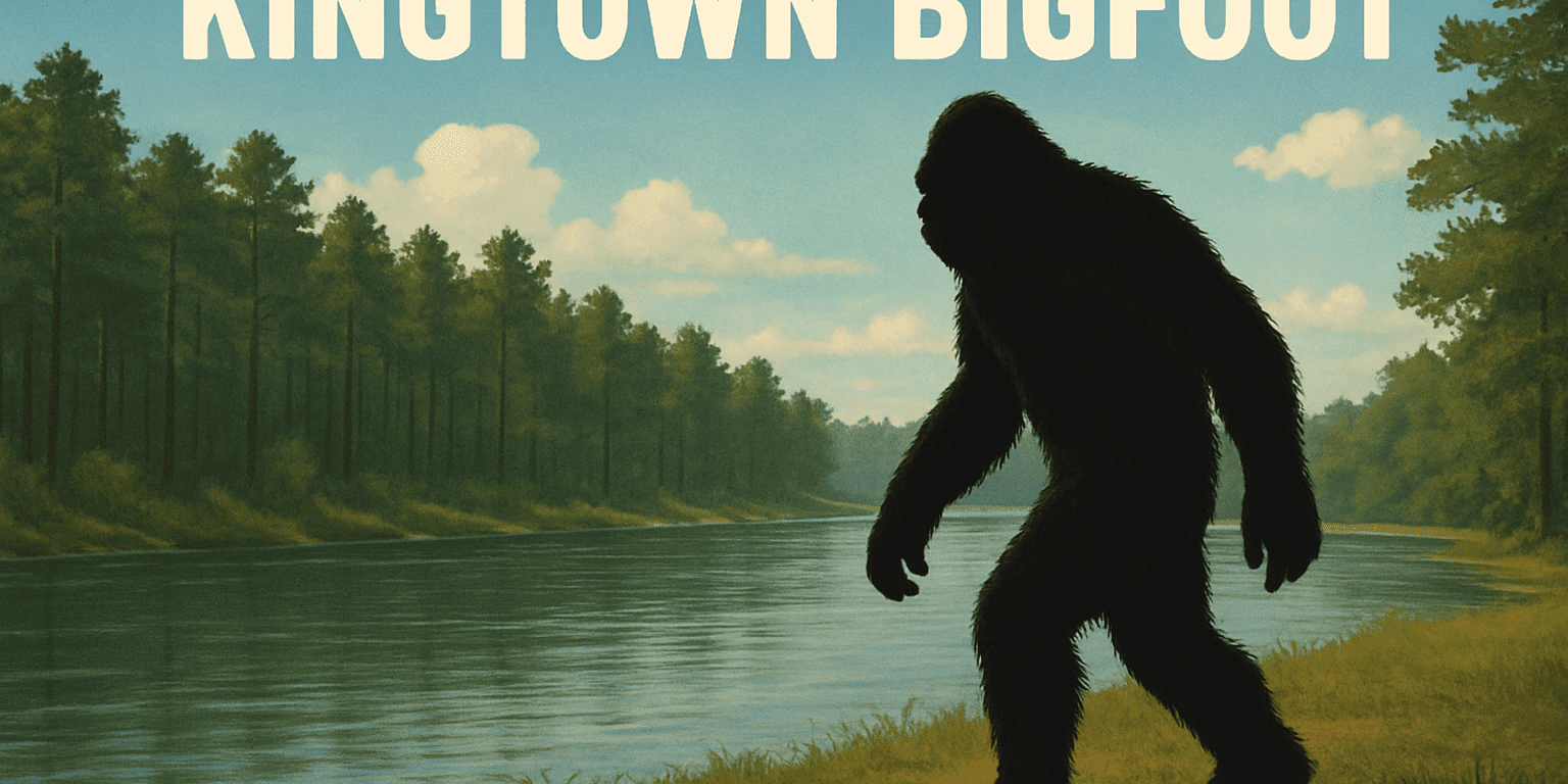 Kingtown Bigfoot silhouette walking beside river